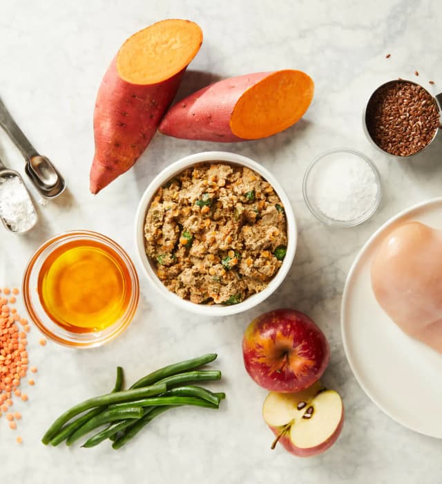 Overview of fresh ingredients on marble surface