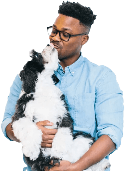Pet Plate founder, Renaldo Webb, and his dog Winston